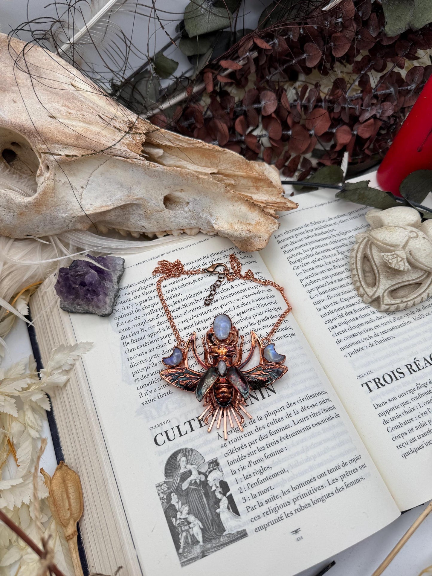 Eformed resin stag beetle with gorgeous rainbow moonstones