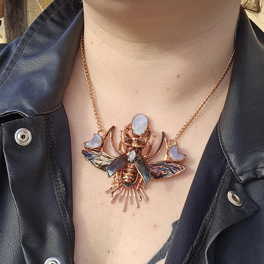 Eformed resin stag beetle with gorgeous rainbow moonstones