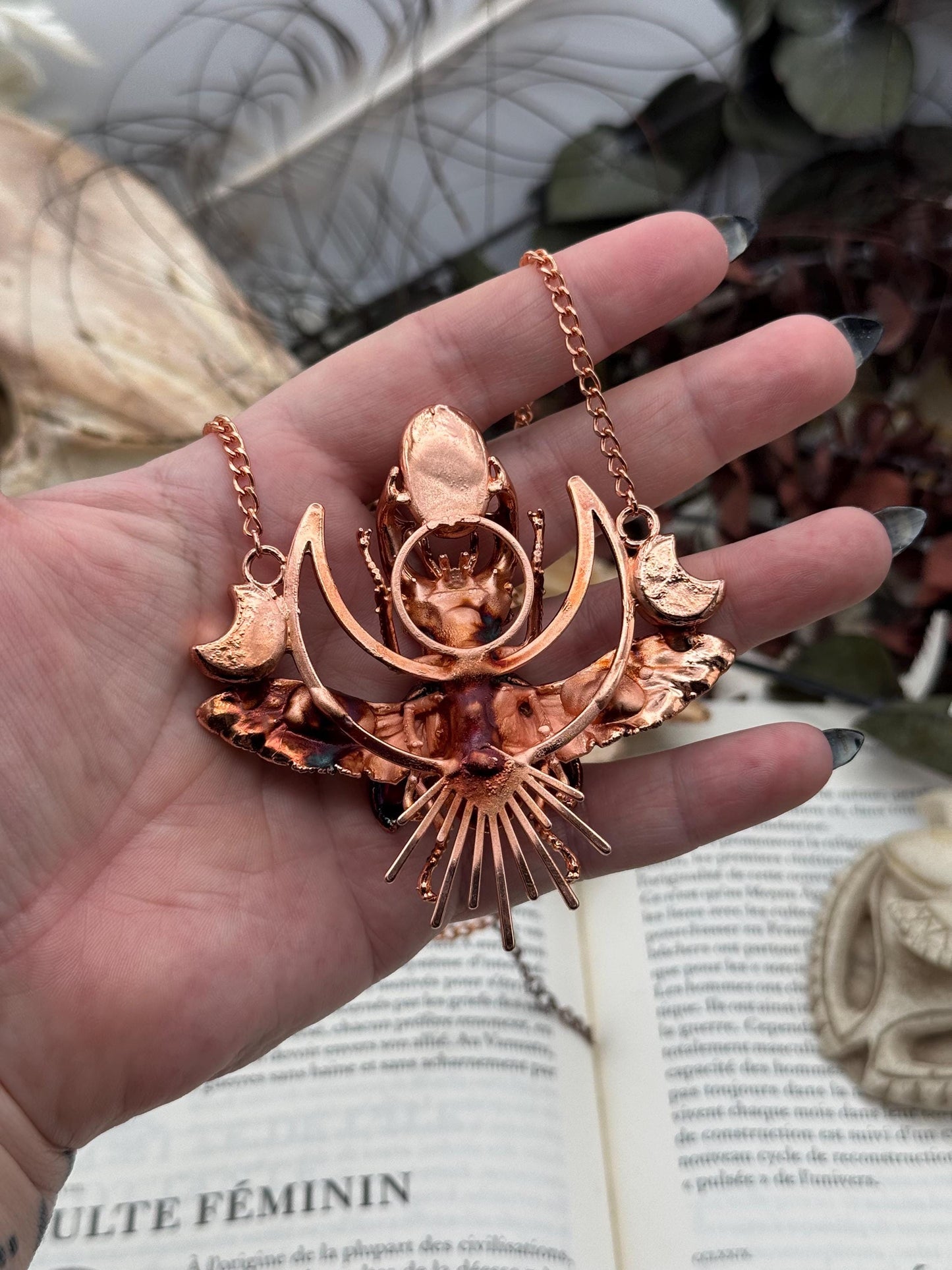 Eformed resin stag beetle with gorgeous rainbow moonstones